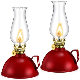 Retisee 2 Pieces Oil Lamp Indoor Kerosene Lamp Lantern Metal Glass Oil Lamps for Indoor Vintage Glass Clear Kerosene Lamp Rustic Oil Lamp with Oil Wick for Indoor Use Home Decor Lighting (Red)