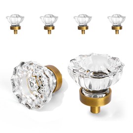 CEYMIO 4 Pack Antique Brass Crystal Cabinet Knobs for Drawer,1.5 inch