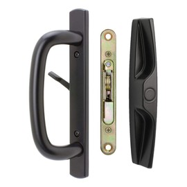 Veranda Sliding Glass Door Handle Set with Mortise Lock, Black, Non-Keyed, 3-15/16” Screw Holes