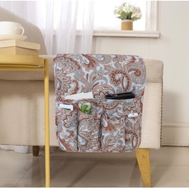 luckyjoyreal Armchair Caddy for Couch Remote Control Holder Premium Durable Non-slip Sofa Armset Organizer Caddy Storage for Recliner Couch 5 Pocket for Cell Phone Magazine 35"x13" Floral 1 Piece