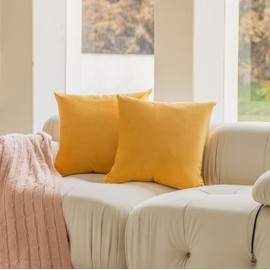 Home Brilliant Velvet Spring Pillow Covers Holiday Throw Pillows for Bed Euro Pillow Sham Pillow Cases for Sofa Living Room Easter Decor, Set of 2, 24 x 24inch(60cm), Yellow