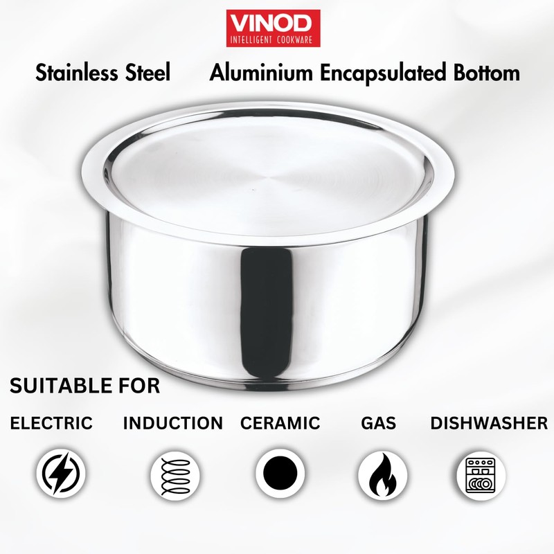 Vinod Stainless Steel 304 Grade Pot/Deep Pot/Saucepan with Lid -