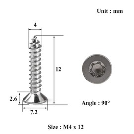 Drenky Pack of 100 Torx Wood Screws 4 x 12 mm Torx Screws Made of Stainless Steel A2 Full Thread Chipboard Screws with Countersunk Head Self-Tapping Screws Universal Screws Torx TX20