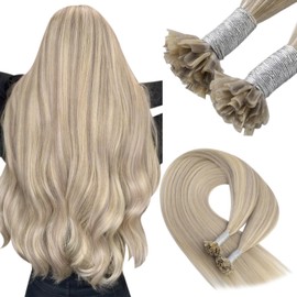 YoungSee Real Hair Bondings Blonde 35 cm Extensions #18/613 Ash Blonde Highlight Platinum Blonde Keratin U Tip 50 g Hair Extension Bondings 50 Strands
