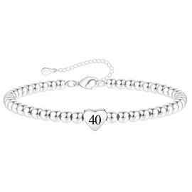 Angelra 40th birthday gifts for Women, Hypoallergenic Adjustable Bead 925 Silver Heart Lucky Number Bracelet for Mum Auntie (40th)
