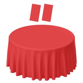 SietDESEO 2 Pack Red Tablecloth Round 84 x 84 Circle Plastic Table Cloth Disposable Round Table Cover for Party Picnic Wedding Baby Shower Plastic Tablecloth Round