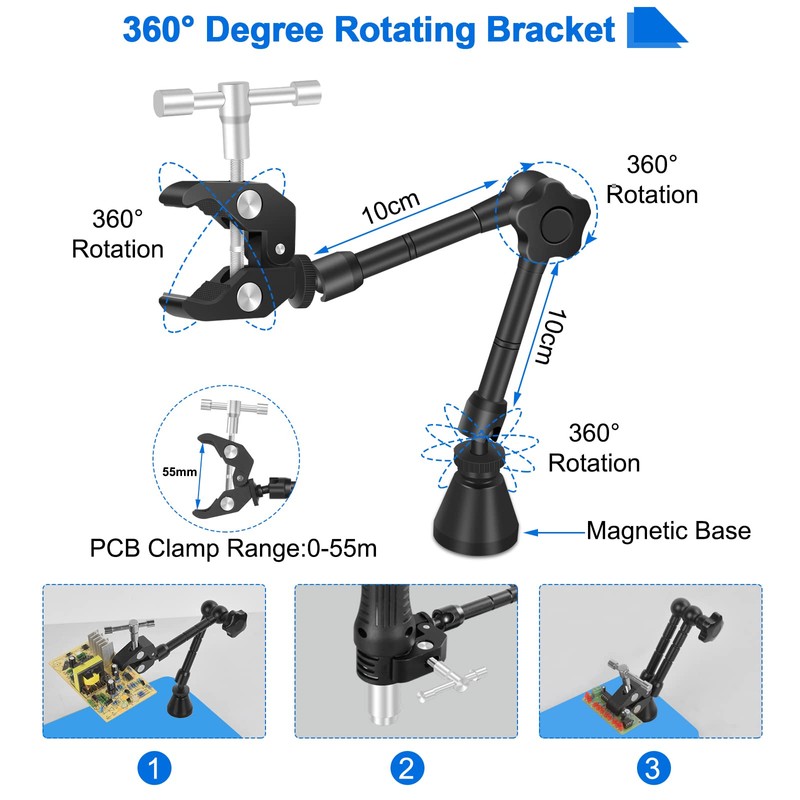 Magnetic Helping Hands Soldering Fume Extractor with Light, Third Hand