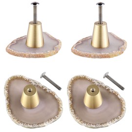 mookaitedecor Set of 4 Natural Agate Drawer Knobs with Screws, Irregular Grey Knobs Natural Crystal Knobs for Cabinet Kitchen Wardrobe Door Decorative Crystal Stone Cupboard Handles Furniture Decor