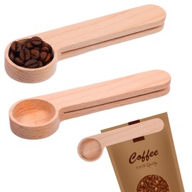 12 Pcs Wooden Coffee Scoop&Bag Clip, Tablespoon Wood Measuring Scoop with Bags Sealer, Wooden Coffee Spoons for Jars and Containers, 2 In 1 Bags Sealer Measuring Spoon for Beans, Espresso Coffee, Tea