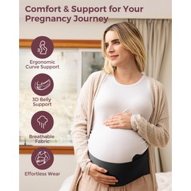 momcozy Pregnancy Belly Band - Ergonomic Back Support & Breathable Material - Adjustable Maternity Belt to Relieve Abdomen, Pelvis and Back Pain, Black, XL