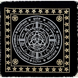 Altar Cloth Pagan Wheel Witchcraft Alter Tarot Spread Top Cloth Wiccan Square Spiritual 18 by 18 Sacred Cloth Pagan Wheel Gold Silver