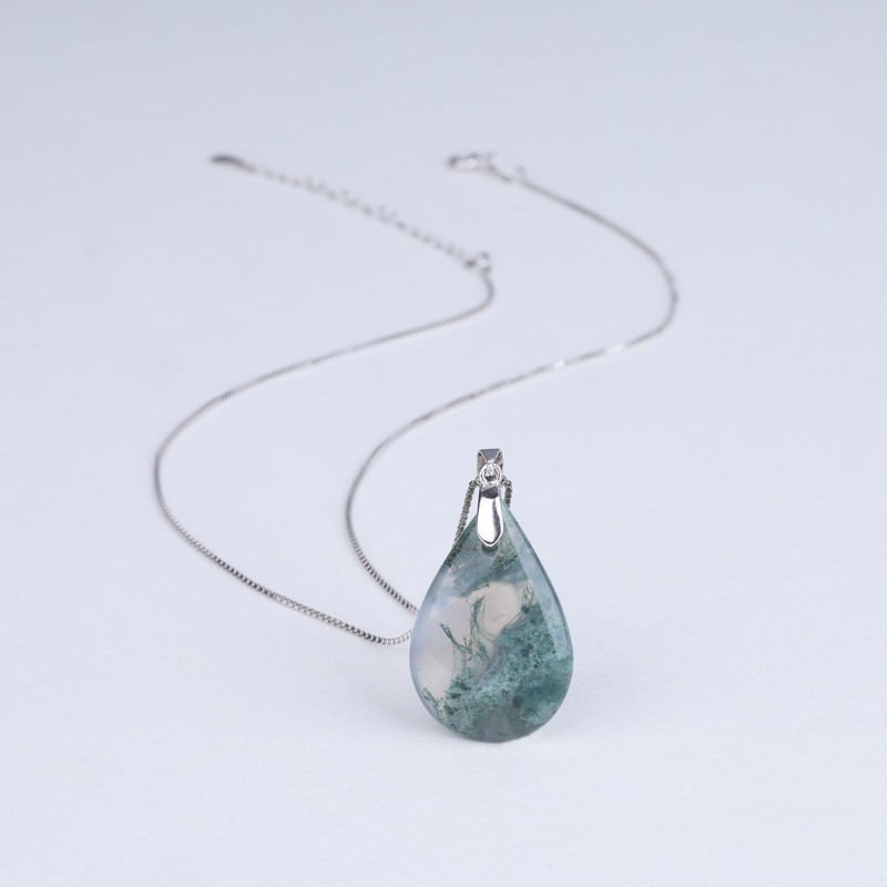 Coai 925s Moss Agate Pendant Necklace, Silver, Green