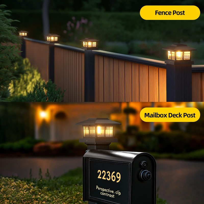 EXCMARK 4x4 Solar Post Cap Lights, 4 Pack Fence Deck
