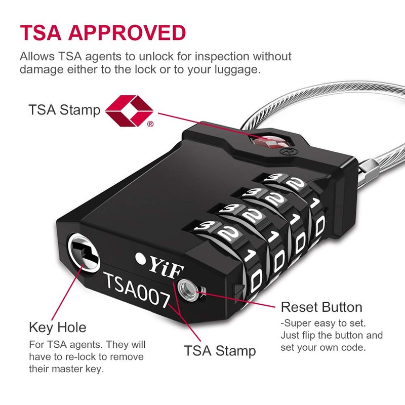 ZHEGE Luggage Locks TSA Approved, Cable Lock with White Numbers,