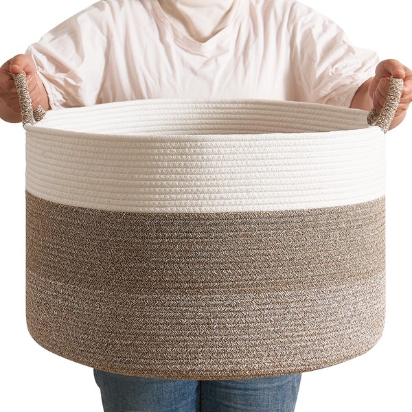 CLHMILY&Z Large Woven Basket - 20x13 Inches - Blanket Hamper