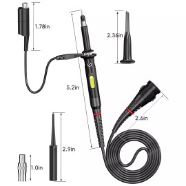 Peakelect Oscilloscope Clip Probe 300MHz Fully Insulated BNC with Accessory Kit 1X 10X