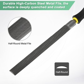 M METERXITY Half-Round Metal File 8 Inch, High Carbon Steel File Diamond File Hand File W PVC Grip Handle for Wood/Metal/Ceramic/Glass/Stone/Jewelry/Tile/Model/DIY/Sharpening File