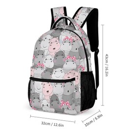 Homieblanket Hippo Backpack with Lunch Box & Pencil Case, 16 Inch Cute Hippo Themed Bookbag, Adjustable Lightweight Large Capacity, Colorful Hippo Backpack Set for Kids Girls Boys School