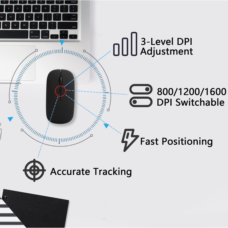 Bluetooth-Maus, Kabellose Bluetooth 5.0-Büro-Maus mit Einstellbarem DPI, Stumm-Maus für OS