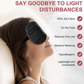 Sleep Eye Mask for Women Men, 100% Real Mulberry Silk Eye Cover, Blackout Blindfold with Adjustable Strap, Side Sleeper Night Sleeping Mask, Soft Sleep Mask Eyeshade for Travel Gifts (Black)