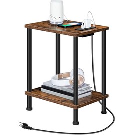 HOOBRO Side Table with Charging Station, End Table with USB Ports and Outlet, Nightstand with 2-Layer Storage Shelves for Small Spaces, Living Room, Bedroom, Stable Frame, Rustic Brown BF09UBZ01