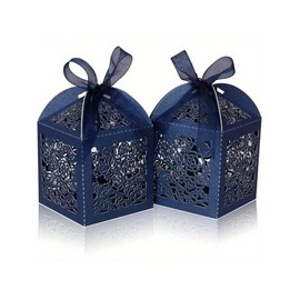 KAZIPA 50pcs Favor Boxes 2.5"x 2.5"x 3.1" Wedding candy Boxes,Laser Cut Favor Boxes,Small Gift Boxes for Party,Bridal Shower,first communion,Anniversary,Baby Shower,Birthday (Purple)