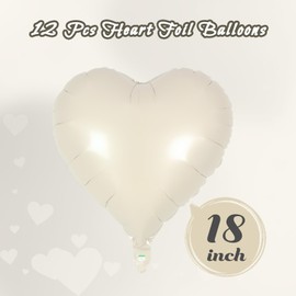 12 Pcs Cream Heart Balloons,18 Inch Cream White Heart Shape Foil Balloons Love Balloons Valentine Balloons for Birthday Party Wedding Engagement Party Baby Shower Valentine Day Decorations (cream)
