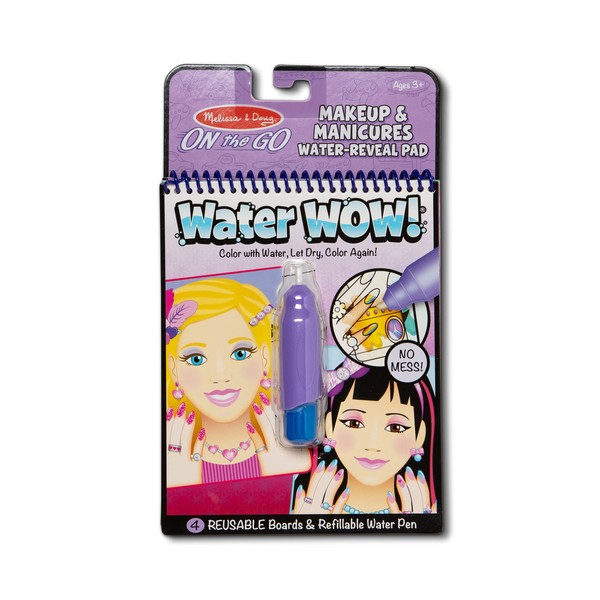 Melissa & Doug On the Go Water Wow! Reusable Water-Reveal Activity Pad - Makeup and Manicures - Water Reveal Pads, Water Wow Books, Stocking Stuffers, Fashion Toys For Kids Ages 3+, 1 Count(Pack of 1)