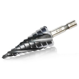 KURSTOL Kobalt HSS Step Drill Bit M35 - Diameter 4-22 mm Four Spiral Grooves 10 Step Drill Bit with 6.35 mm Quick Change / Hex Shank for Metal Aluminium Stainless Steel Wood Plastic Stainless Steel