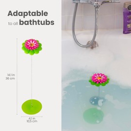 Vigar Flower Power Bathtub Drain Stopper, Tub Stopper with Chain and Daisy-shaped Floaty, 4-1/10 Inches, Perfect Bathroom Accessories, Pink, Green