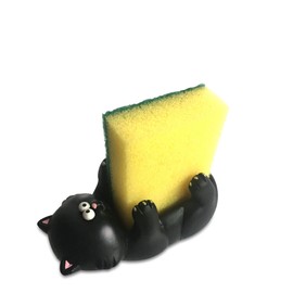 Paolo Chiari Black Marble Resin Cat Kitchen Sponge Holder