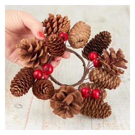 Set of 3 Natural Pinecone and Artificial Winterberry Berry Candle Rings