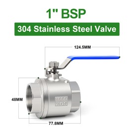 TAISHER 1 PCS 1 Inch FBSP Heavy Duty Full Porat Ball Valve 304 Stainless Steel with Blue Handles