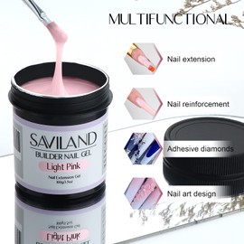 SAVILAND 100g Light Pink Builder Nail Gel – 3.53oz Hard Gel for Nails Large Capacity Nail Strengthen Gel for Nail Extension Nail Art Manicure Starter U V Nail Gel for Professional Nail Salon Home DIY