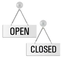 Open Closed Sign made of white melamine plus suction cup 175 x 65 mm 31201-WS