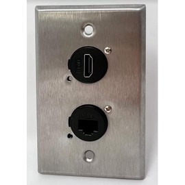 1 Port HDMI/1 Port Cat6 D Series Heavy Duty Pass Through Solderless Stainless Steel Wall Plate - HDMI Angled Exit