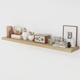 Acovy 55 Inch Floating Shelves, 9.3" Deep Floating Shelf Wall Mounted, 56" Wall Shelves, Rustic Deep Bookshelf, Large Display Shelves & Storage Shelves for Bedroom, Living Room, Oak, Set of 1