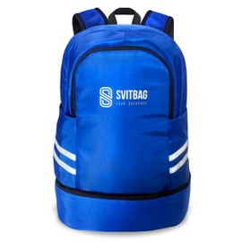 Svitbag Blue Large Waterproof Sports Backpack 35.5L Capacity Polyester Fabric Reflective Side Stripes, Multiple Compartments, Laptop and Phone Pockets - Best for Gym