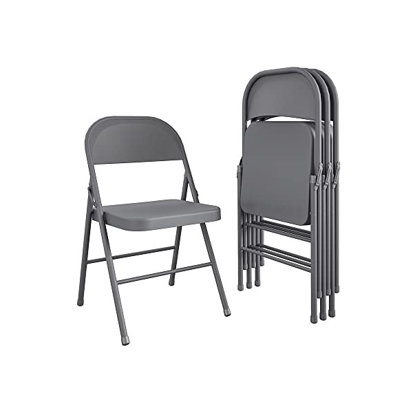 CoscoProducts COSCO All- Steel Folding Chair, 4-Pack, Gray