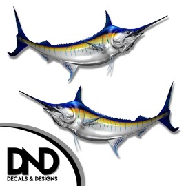 Blue Marlin - Fish Decal Fishing Tackle Box Bumper Sticker "5in SET" F-0010 D&