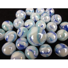 Big Game Toys~25 Glass Marbles Tiger Shark Iridescent White/Purple/Blue Swirl Classic Style Game Pack (24 Player, 1 Shooter) Home Decor/Vase Filler/Aquarium