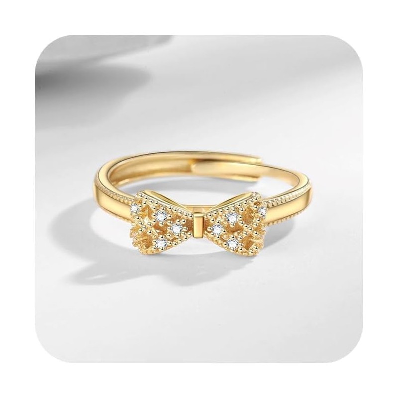 Bow Ring Fashion Jewelry CZ Crystal Diamond Bowknot Open Adjustable