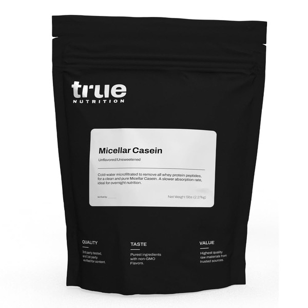 True Nutrition Micellar Casein Protein | 3rd Party Tested | Made in The USA (Unflavored 5 lb.)