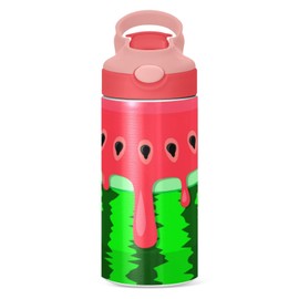 Boccsty Fresh Sweet Ripe Watermelon Kids Water Bottle with Straw Lid Insulated Stainless Steel Reusable Tumbler for Boys Girls Toddlers 12 oz Pink