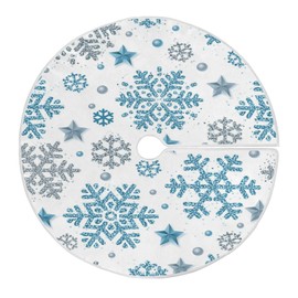 Christmas Snowflakes Stars Christmas Tree Skirt Silver Blue Winter Snow Small Xmas Tree Skirt Floor Door Mat Decorations for Winter Holiday Party Indoor Outdoor Home Office Christmas Day Ornaments