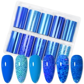 JERCLITY 10 Rolls Navy Blue Nail Foil Transfer Sticker Kit Nail Foil Sheets Navy Blue Solid Color Foil Nail Art Decals Nail Foil Transfer Stickers Foil Nail Wraps for Foil Nail Art