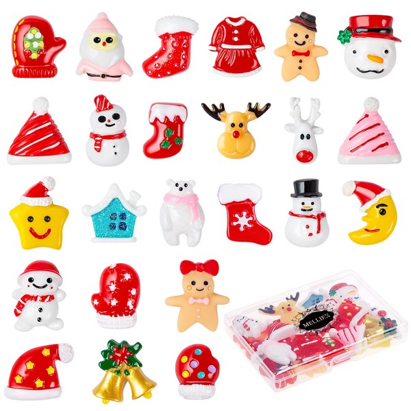 MELLIEX Pack of 24 Christmas Mini Figures, DIY Christmas Figures, Miniature Decorative Resin Small Ornaments, Christmas Decoration, Crafts for Table Decoration, Scatter Decoration, Dollhouse, Advent