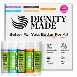 Vegan Lip Balm – Fragrance Free Lip Balm w/Coconut Oil, Cocoa Butter & Essential Oils – Hydrating Lip Care Set (Pack of 5 Lavender Peppermint, Juicy Citrus, Vanilla, Peppermint, Unscented)