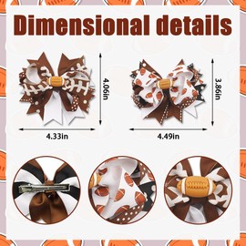 2 Pack American Football Hair Bows Clips Football Bowknot Hair Clips Boutique Brown Dots Ribbon Hair Pins Accessories for Girls Women Sports Theme Party Game Costume Hair Accessories Supplies