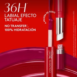 ésika - Colorfix Duo Tattoo 36h Vino Deliss 2.6 ml, 36 Horas de Color e Hidratación, Labial Cero Transferencia, con Aplicador y Bálsamo, Labial de Larga Duración, Bálsamo con Manteca de Karité